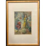 Joyce Angus (20th century) The Flower Sellers watercolour, 37cm x 28cm