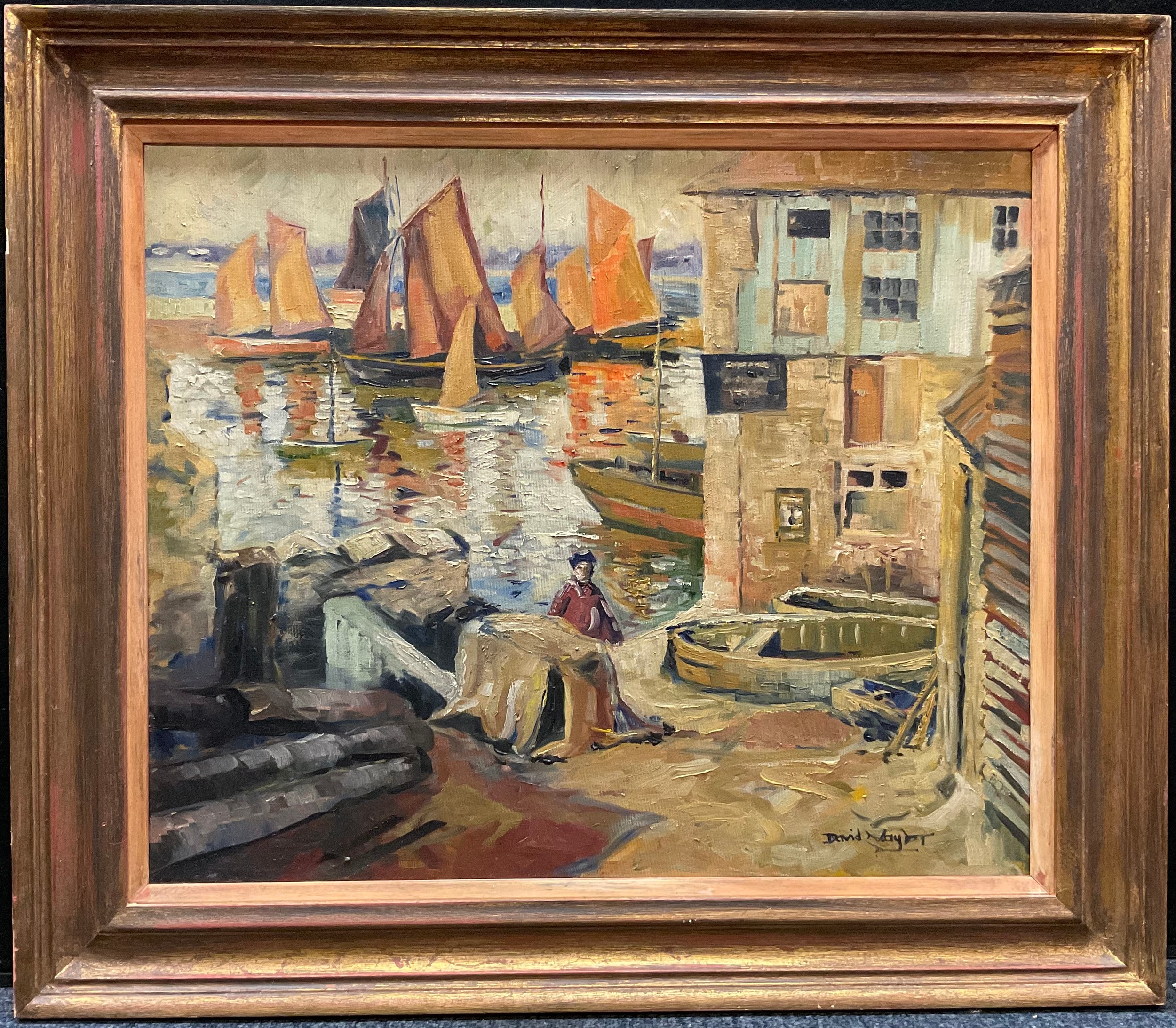 David Naylor (late 20th century) Newlyn Harbour signed, titled to verso, oil on canvas, 50cm x 60cm