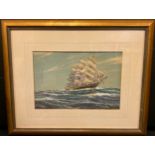 A. D. Bell (pseudonym used by Wilfred Knox 1884-1966), 'Tall ship on a stormy sea', signed,