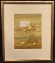 Aktai Alirzyaev (Russian, contemporary), Glass Flask and Dried Seed Heads, signed, watercolour, 25cm