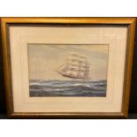 A. D. Bell (pseudonym used by Wilfred Knox 1884-1966), 'Tall ship at full sail', signed, dated 1947,