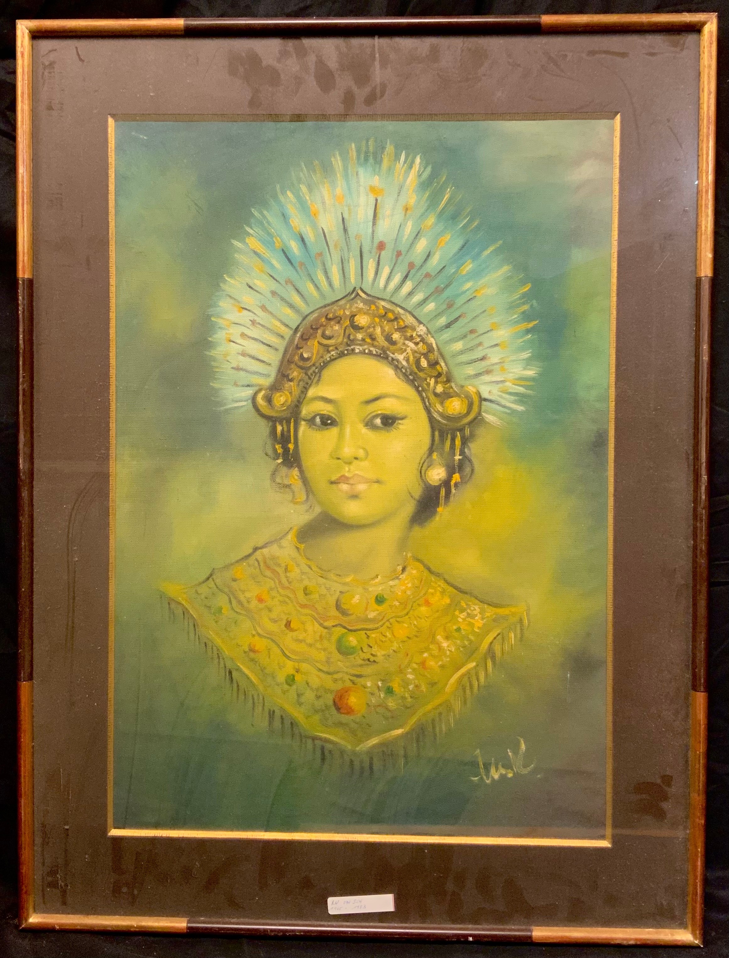 Follower of Vladimir Tretchikoff, Vietnamese Lady, indistinctly signed, label with attribution for