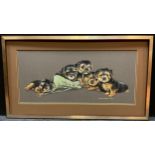 Pollyanna Pickering, Yorkshire Terrier Puppies, signed, gouache on paper, 33cm x 73cm.