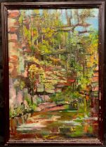 Katherine M Waters, 'The Gorge' - an impression - signed, oil on canvas, 89cm x 60cm; another,