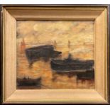 English School (20th century) Moored Fishing Boats oil on canvas, 30cm x 34cm