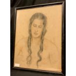 S. von Gleichen, Portrait of a young lady, signed, chalk and charcoal, 56cm x 43cm.