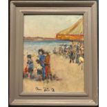 Ross Foster (20th century) Beach Fair Ground signed, oil on board, 26cm square