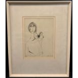 Finnish modern school, mid 20th century, Lady with a Flower, indistinctly signed, dated 56, ink on