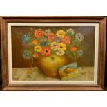 G. Rahon, Still life with Anemones, signed, oil on board, 43cm x 63cm.