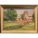 Thomas A Porte Opening Ceremony Rothwell Garden Fete signed, label to verso, dated 1968, oil on