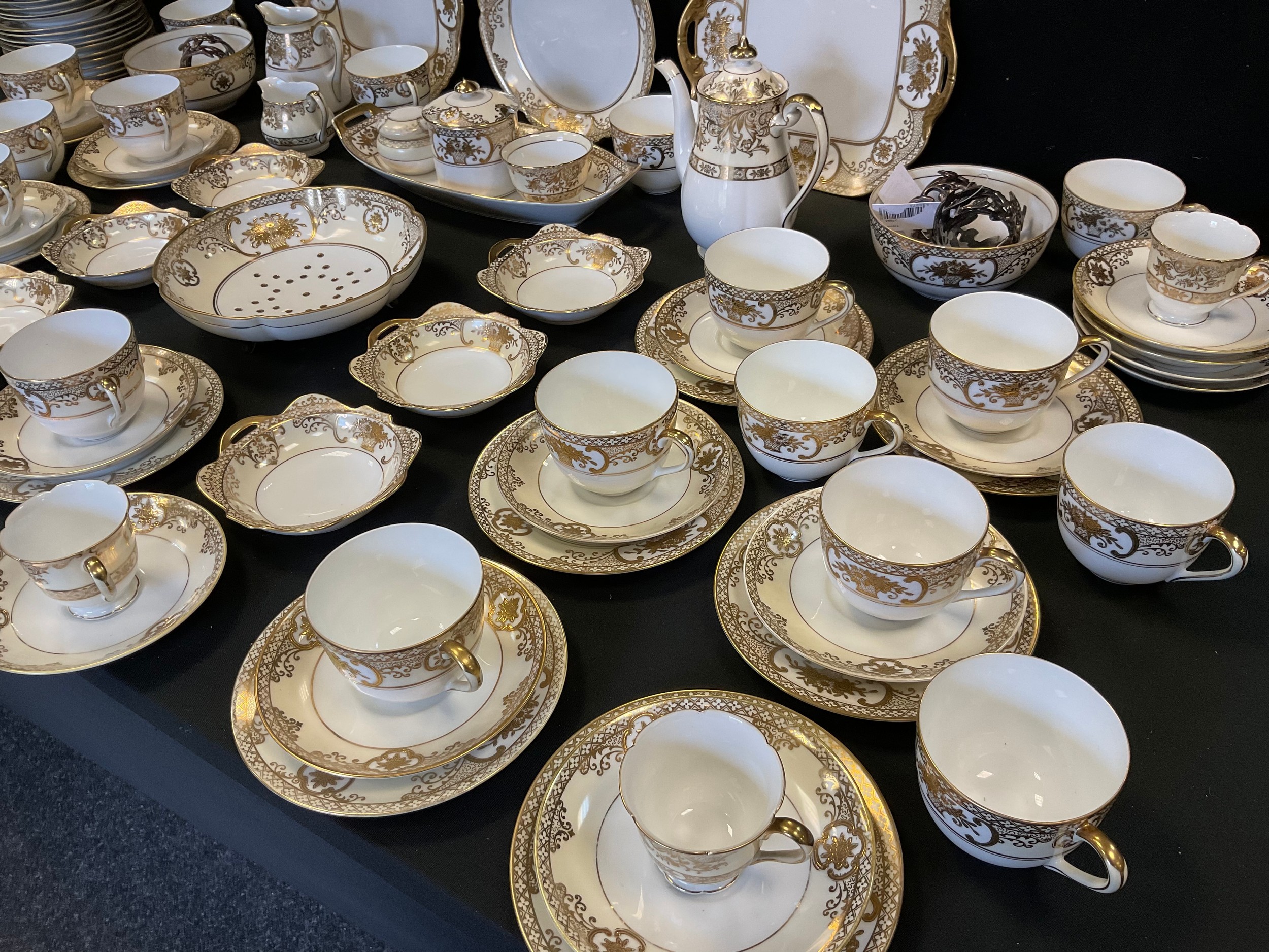 A Noritake gilt floral tea set for twelve, (pattern number 44318), inc. tea plates, tea cups and - Image 2 of 4