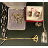 A silver gilt sextant pendant necklace; another Abacus ; Jou Jou silver earrings; fancy link