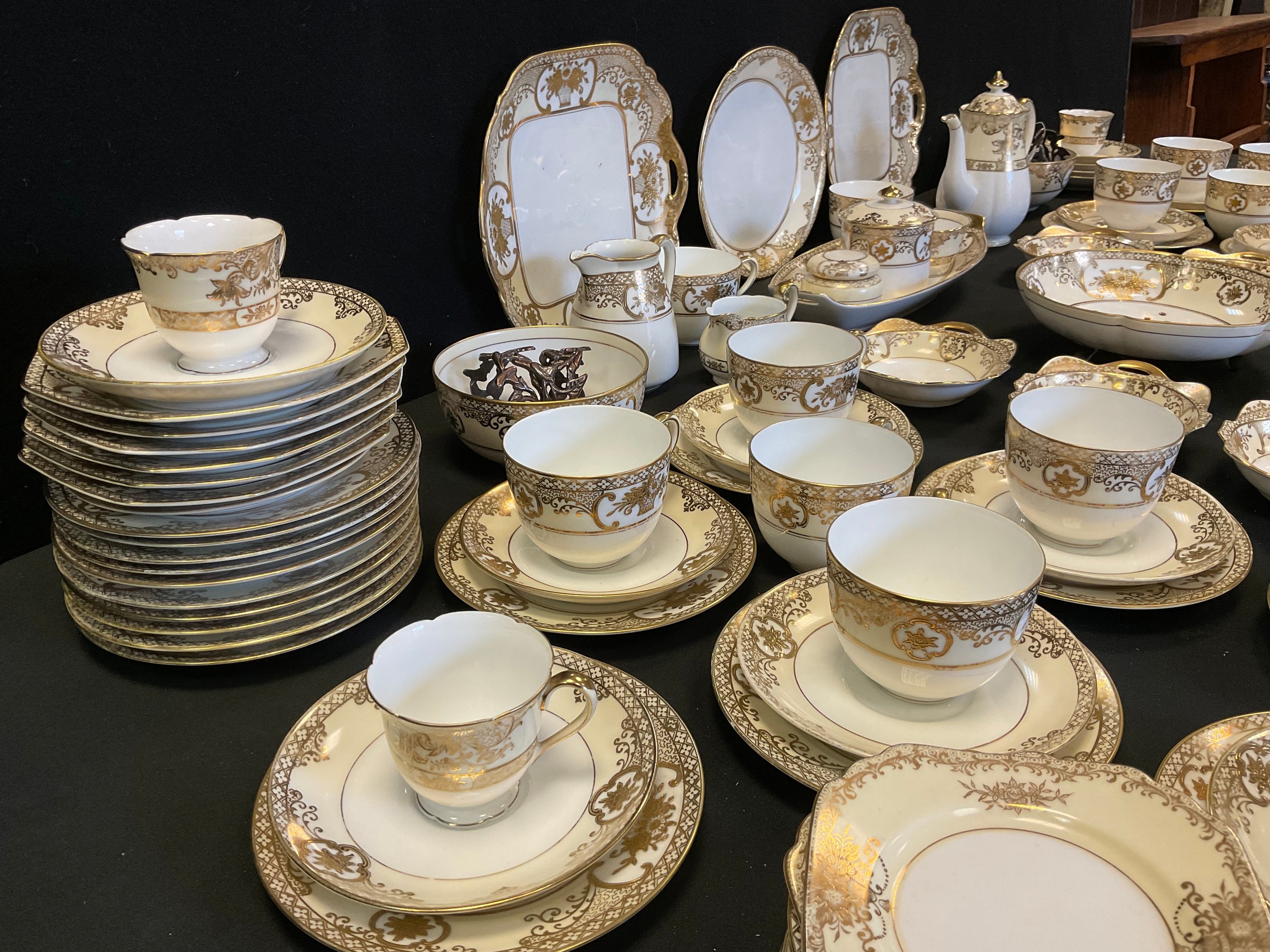 A Noritake gilt floral tea set for twelve, (pattern number 44318), inc. tea plates, tea cups and - Image 4 of 4