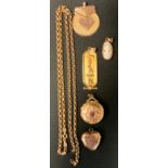 Jewellery - an Egyptian gold metal tablet pendant, 4g; 9ct gold shield medal, 9ct gold chain;