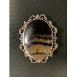 A blue john oval panel brooch, C W Sellors, Sheffield 1990, 5cm wide, 17.3g gross