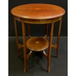 An Edwardian mahogany occasional table, circular top with inlaid central patera, boxwood