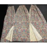 Large pair of Sanderson curtains, Tudor Rose by Morris & Co, another conforming panel 194cm width