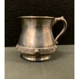 An Irish silver christening cup, waisted form with Celtic Dragon band, Weir & son, Dublin 1929, 130g