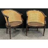 A pair of mid 20th century Bergere weave salon armchairs, (2).