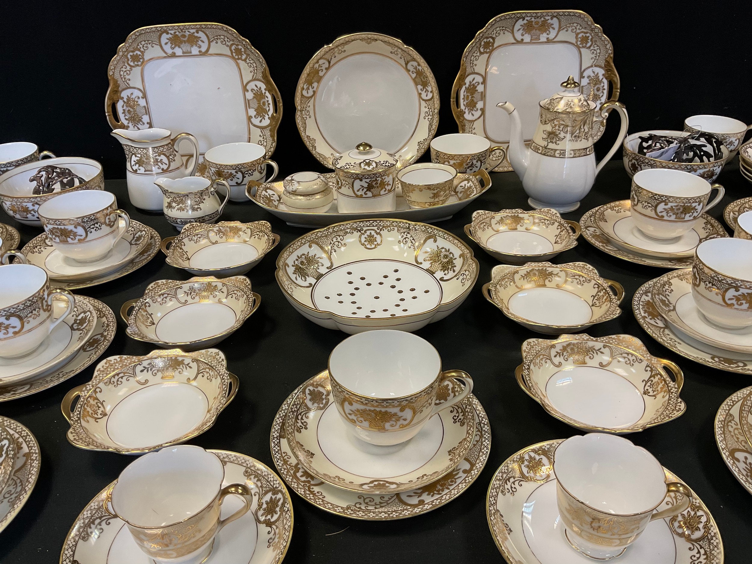 A Noritake gilt floral tea set for twelve, (pattern number 44318), inc. tea plates, tea cups and - Image 3 of 4