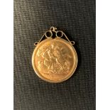 An Edwardian sovereign, Melbourne mint, 1908, 9ct gold mount, 9.4g gross