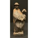 M Kuh**, a patinated iron sculpture, Figure and Boy with a hammer, signed and inscribed in the
