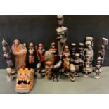 Tribal Art - a carved wooden figure group, Mother & Child, 34cm high; others warriors, fertility