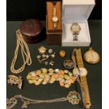 Watches & Jewellery - an Art Deco sweetheart shield brooch; heart pendant; beads, brooches;