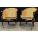 A pair of mid 20th century Bergere weave salon tub chairs, (2).