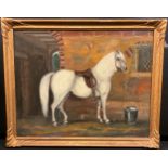 P.B. Pollington (Naive Equine Artist, late 19th/early 20th century)Portrait of a White Horse, within
