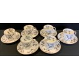 Ceramics - six Royal Crown Derby floral cream and black cups and saucers, date code for 1928.