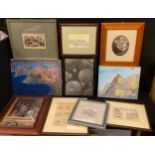 Pictures and Prints - 19th century english engravings; three abstract acrylics on canvas; prints,