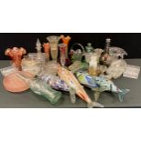 Glass - Murano style glass fish; carnival glass bowl; vase; advertising and other bottles; 19th