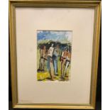 Tratan, M.A.E. Abstract Figures signed, dated 1980, watercolour, 26.5cm x 18cm