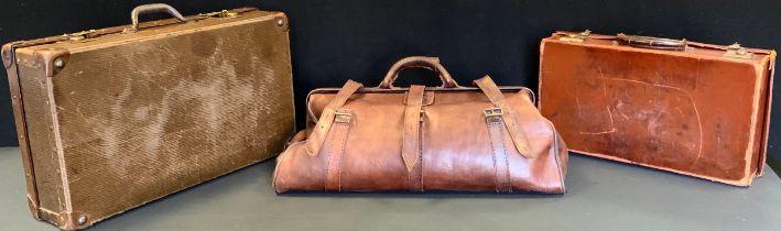 Luggage - a large brown leather Gladstone type holdall, suit case etc (3)