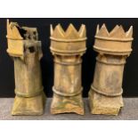 Architectural salvage - three Victorian crown top chimney pots, 97cm tall, (3).