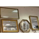 A gilt rectangular mirror, 95cm x 48cm; others, various