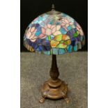 A Tiffany style ‘Dragonflies amongst Waterlilies’ pattern table lamp, 64cm tall x 41cm diameter