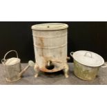 A vintage gas boiler dolly tub, ‘The Dean’ model, 71cm tall; a metal watering can; etc, (3).