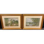 Alex Hay (Victorian school), a pair, 'Scottish Castle' and 'Ghyll-side cottage', signed,
