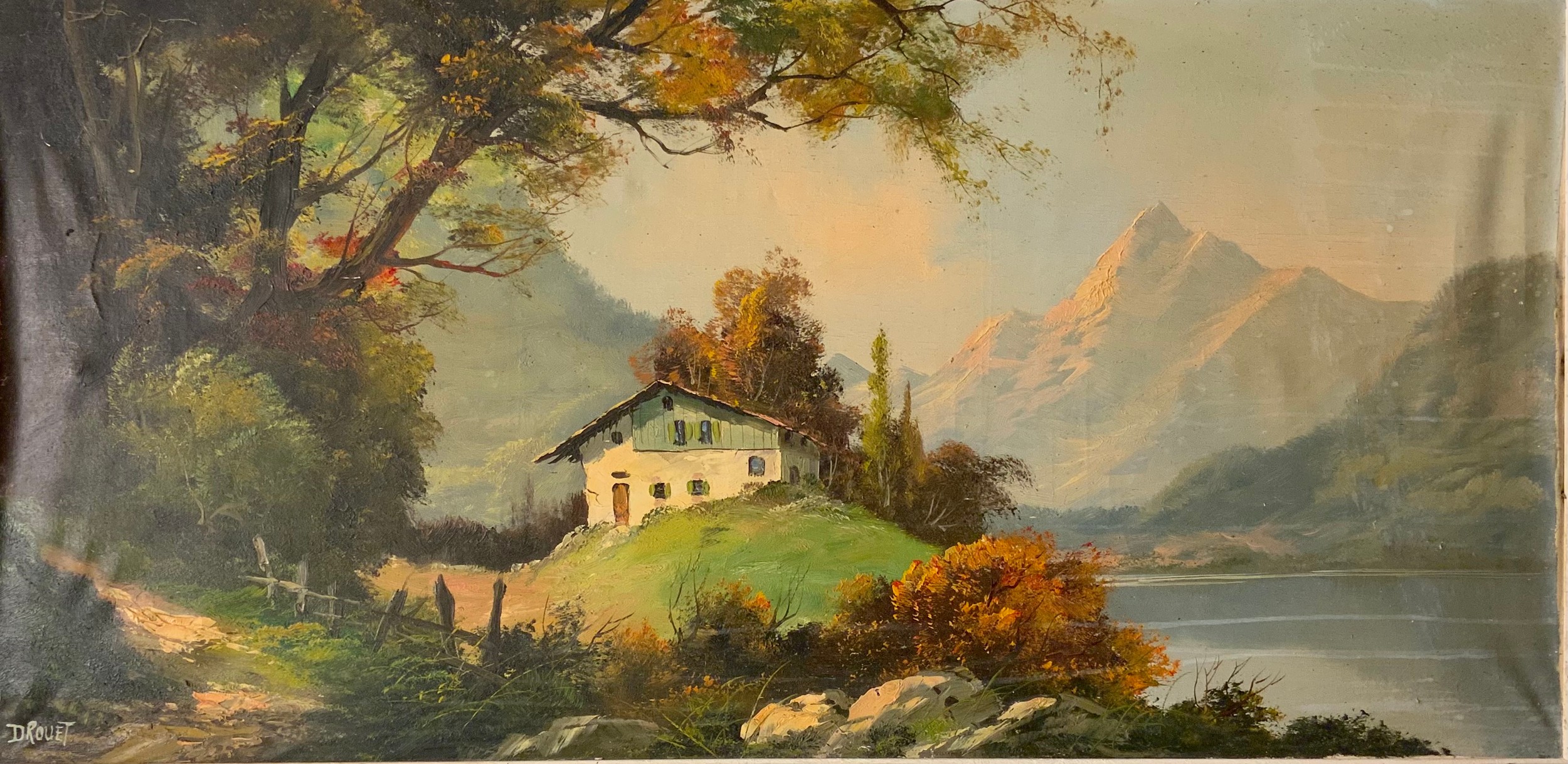 Drouet (French School, 20th century), Alpine Chalet, signed, oil on canvas, 60cm x 120cm. - Image 2 of 3