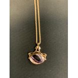 A blue john inset Art Nouveau design revolving 9ct gold pendant necklace, C W Sellors, Sheffield