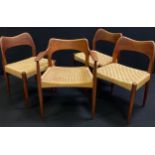 Danish design - a set of four Mogens Koch teak dining chairs, comprising three chairs and a single