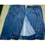 Large pair of blue velvet curtains, 352cm width x 215cm length