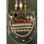 Jewellery & Watches - a coral frond necklace; hematite and rose quartz necklace; others; Tissot