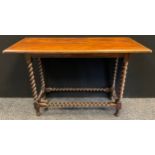 A 19th century oak hall table, barley-twist stretchers and supports, plank top, 74.5cm tall x