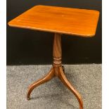 A 19th century mahogany tilt-top side table, rounded rectangular top, turned column. tripod feet,