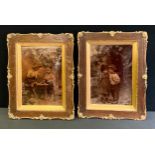 A pair of 19th century crystolea, Children at Play, shaped frames, 24cm x 17cm