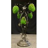 A bronzed metal table lamp, five bunches of Grapes, 82cm high