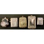 An Edward VII silver vesta case, Birmingham 1906; others 1901 and later; another silver plated